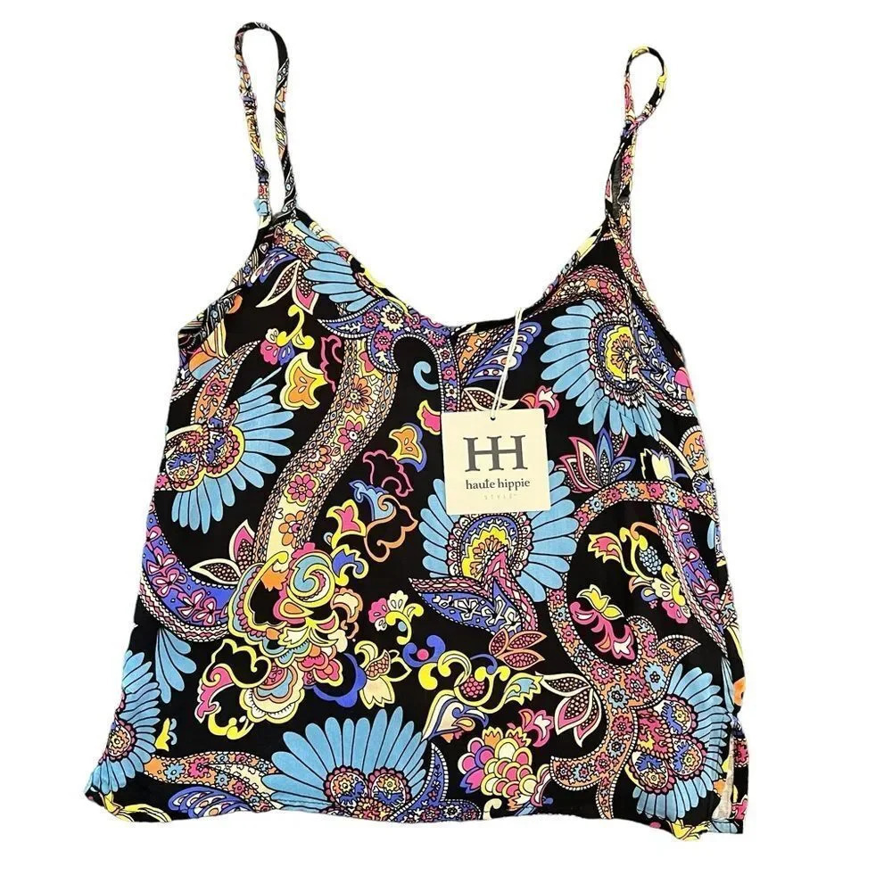 NWT Haute Hippie Black Paisley‎ Cami Tank Top Size XS